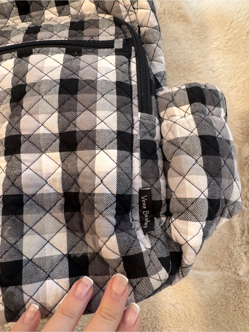 Vera Bradley Cotton Campus Backpack, Kingbird Plaid, One Size Black & White - Picture 4 of 15